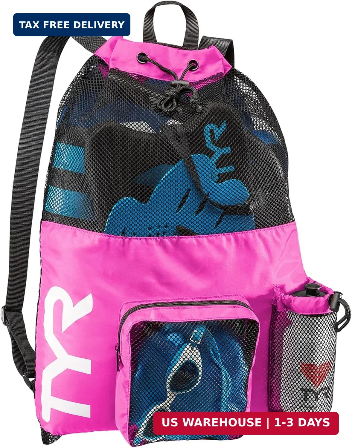 TYR Big Mesh Mummy Backpack For Wet Swimming, Gym, and Workout Gear, Pink