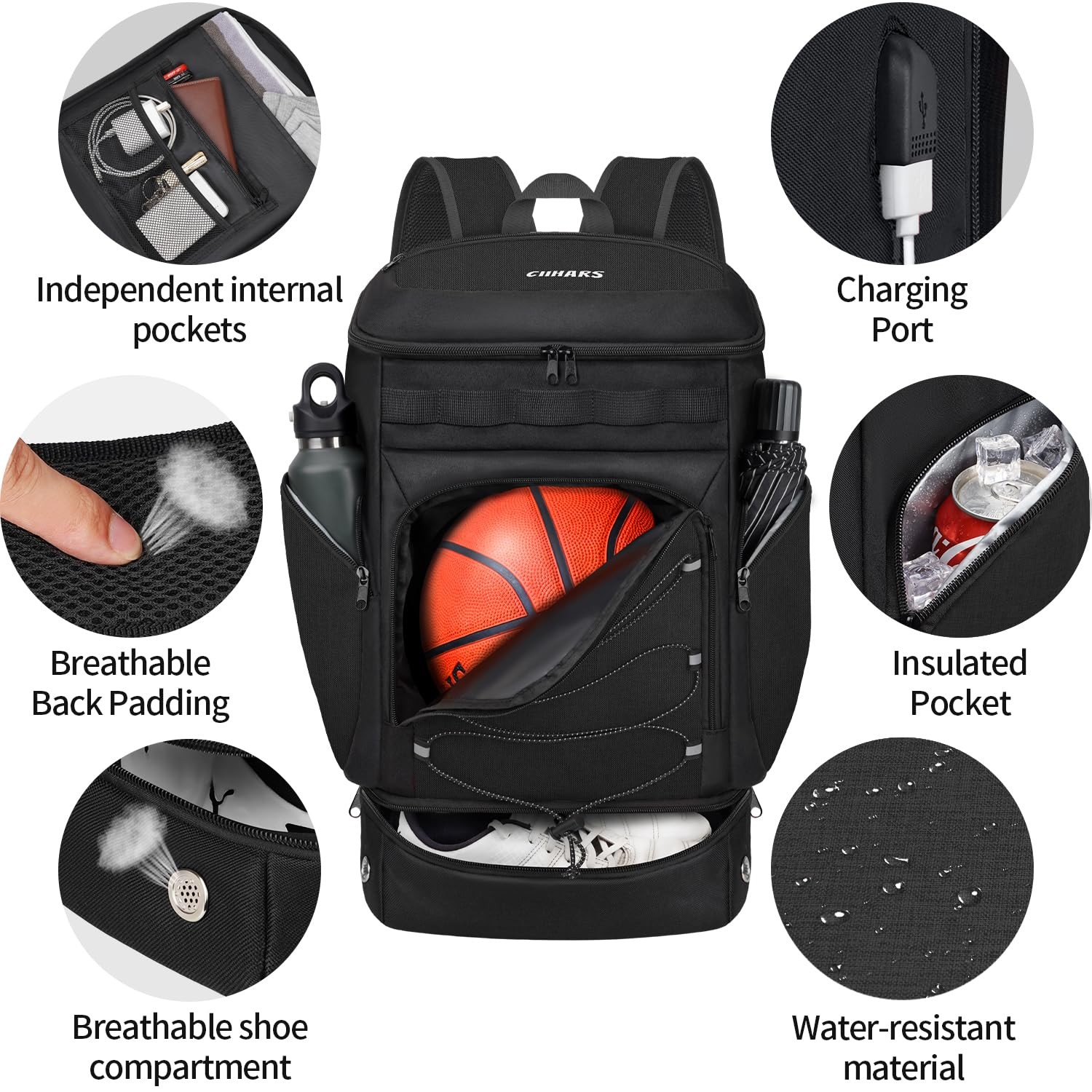 Ciihars Basketball Bag Backpack Large Sports with One Size, Black