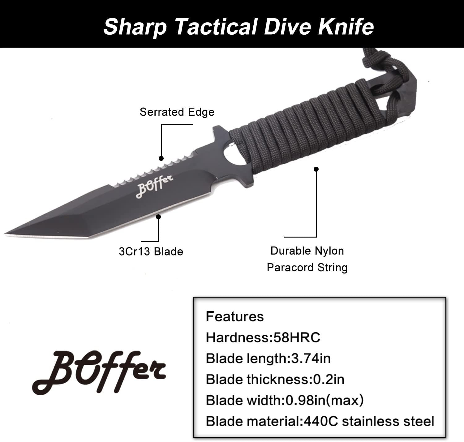 Dive Knife Scuba Diving Knife, Black Tactical Sharp Blade Knives, Divers Dive To