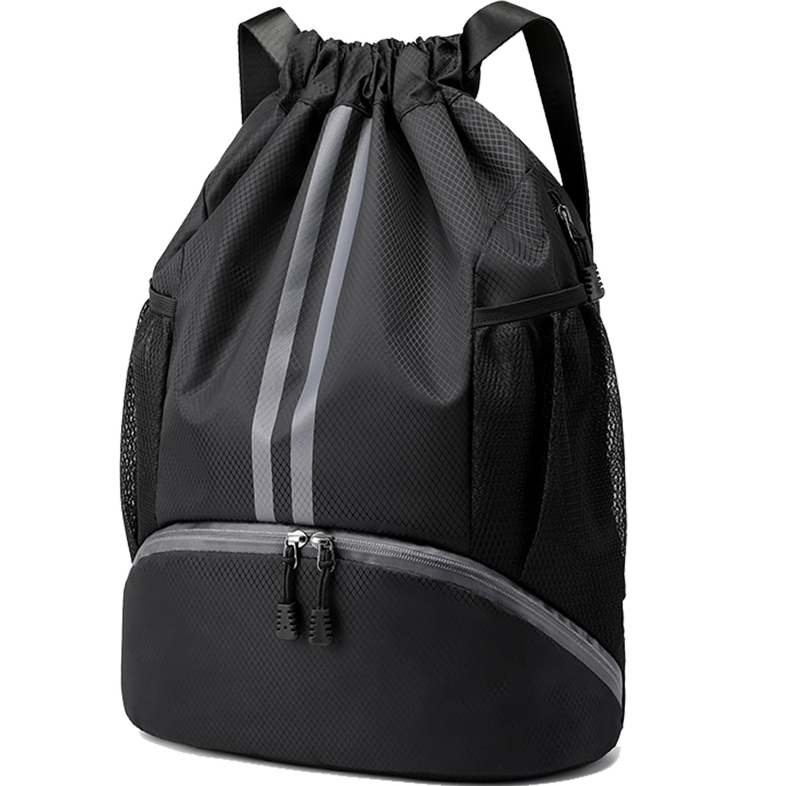 Hoedia Sports Drawstring Backpack – String Swim Gym Bag with Large, Black
