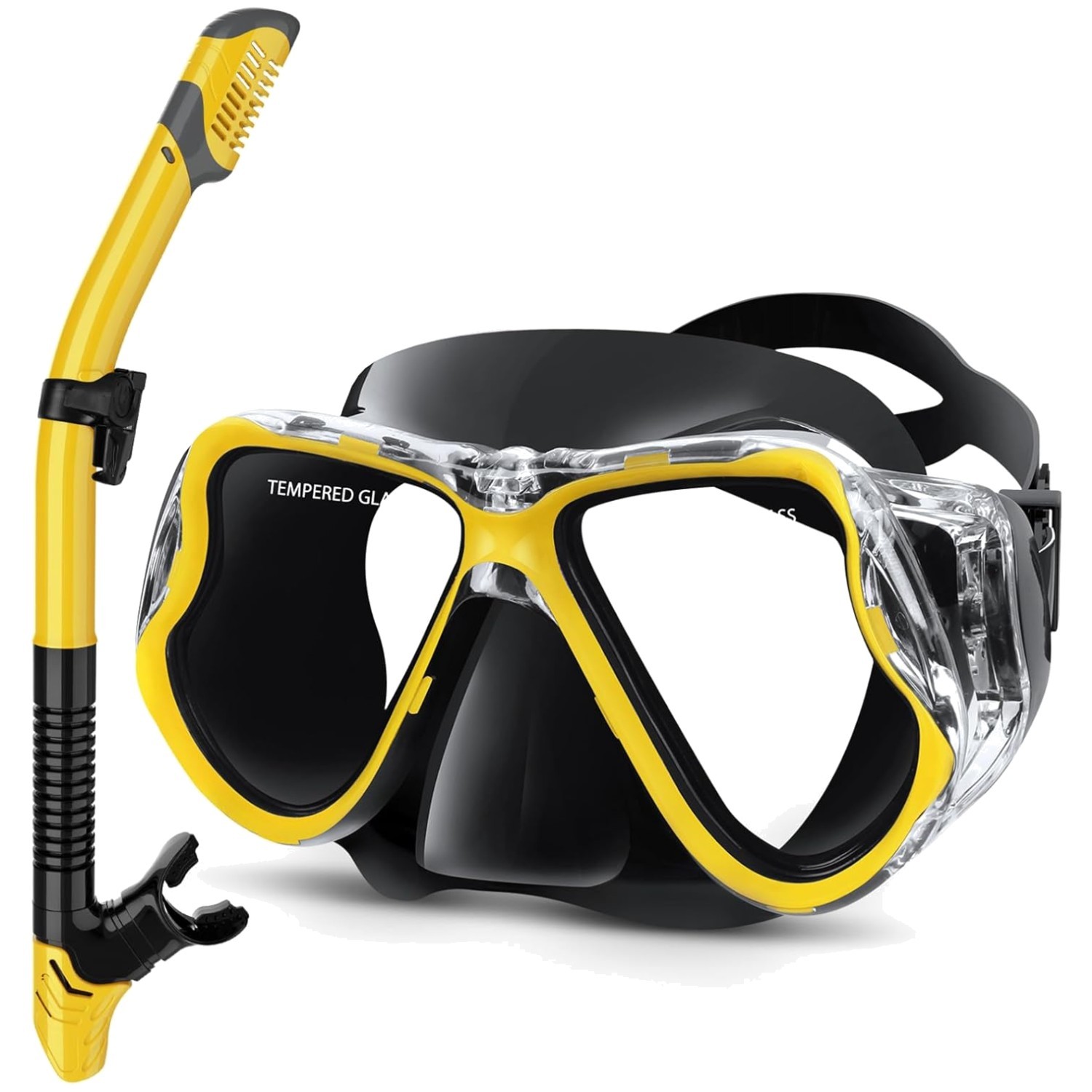 Dry Snorkel Set with Adjustable Strap, Black Yellow