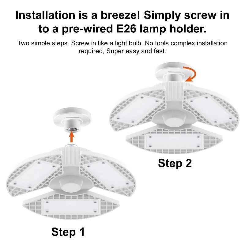 Great Value LED Daylight Garage Light, 30-Watt (3000-Lumen) 3 Adjustable Lighted