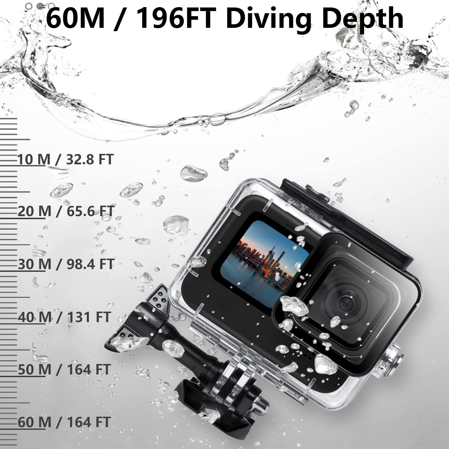 OKFUN Waterproof Housing Case for Go Pro Hero 13/12/11/10/9 Clear