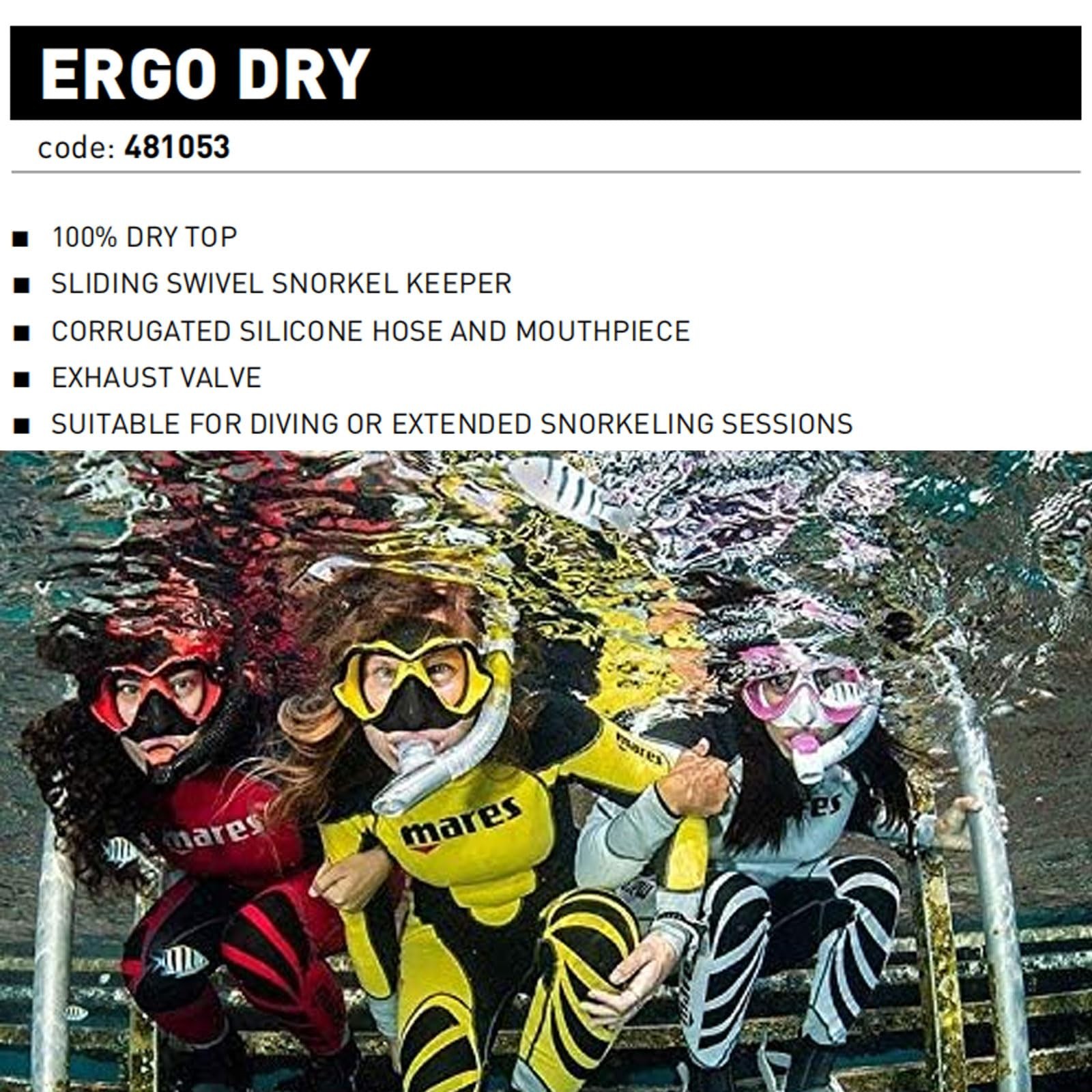 Mares Unisex Adults Ergo Dry Snorkel – Durable Lightweight Scuba Diving