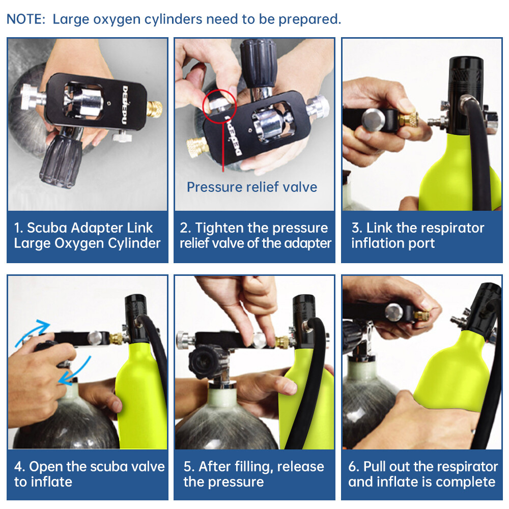 DEDEPU SCUBA Tank Diving Oxygen Reserve Air Hand Pump Mask Underwater Equipment
