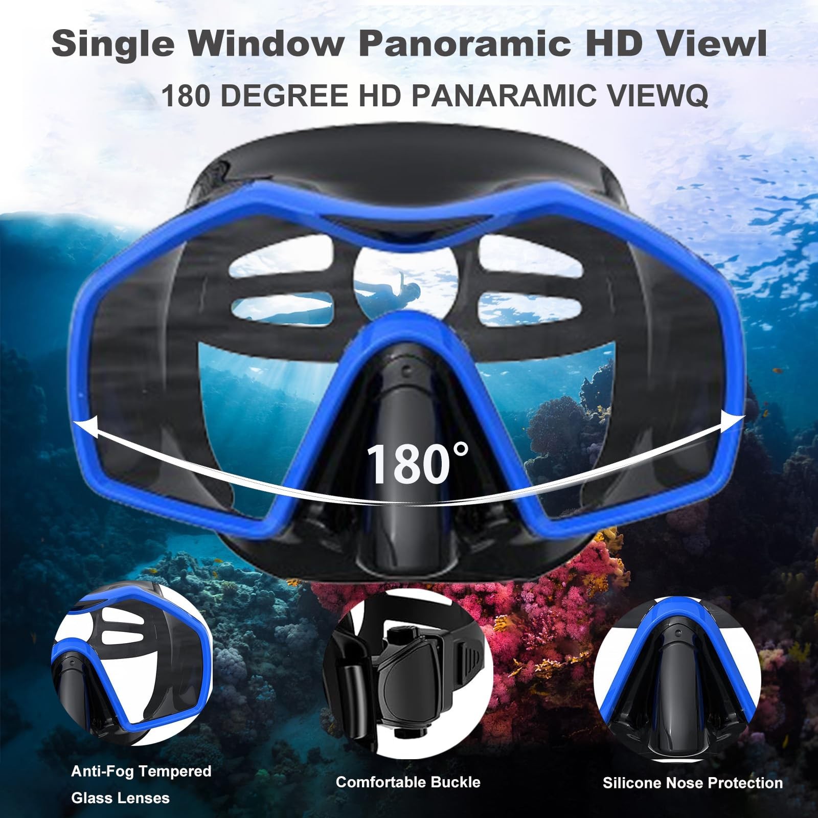 Keephigher Snorkeling Gear for Adults,Mask Fins Snorkel Small-Medium, Blue