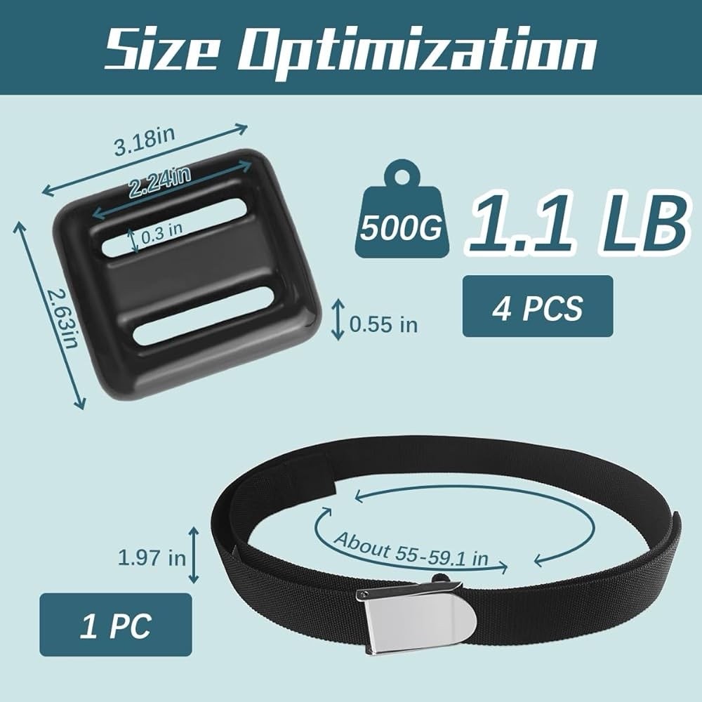 4-Pack Scuba Diving Weight Belt with Metal Buckle and Coated Weights