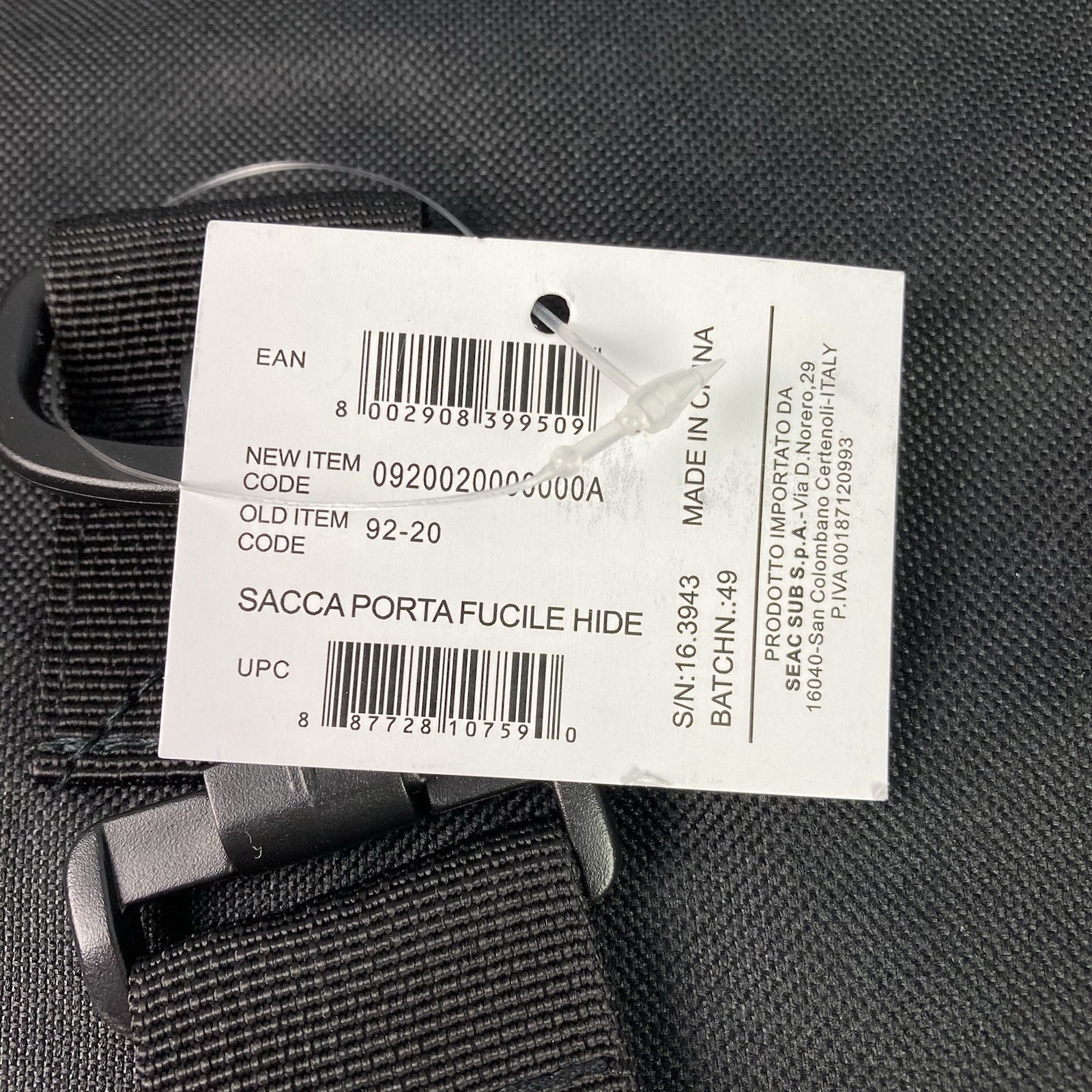Seac Hide Speargun Bag Black Canvas Shoulder Strap Model 0920020000000A
