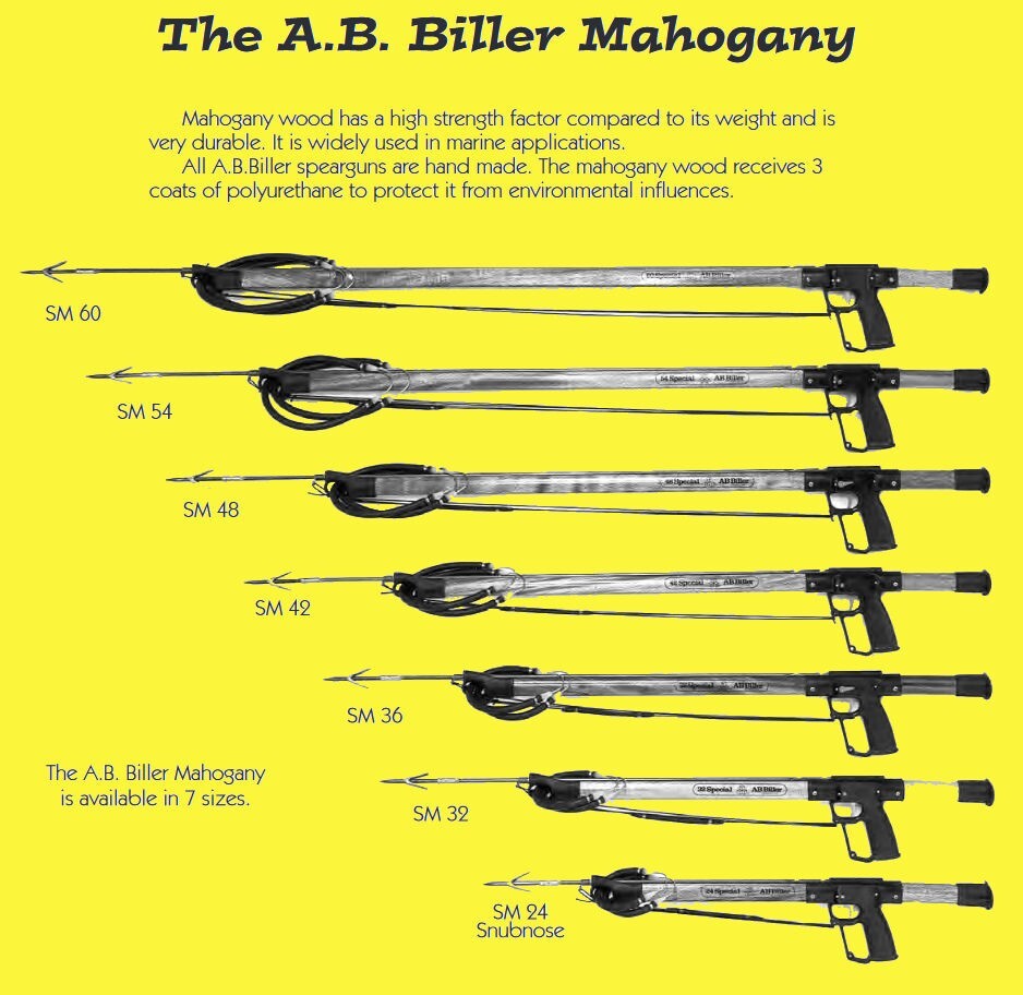AB Biller Spring Stainless Steel Shaft 32″ SSS Mahogany & Metal Scuba Speargun