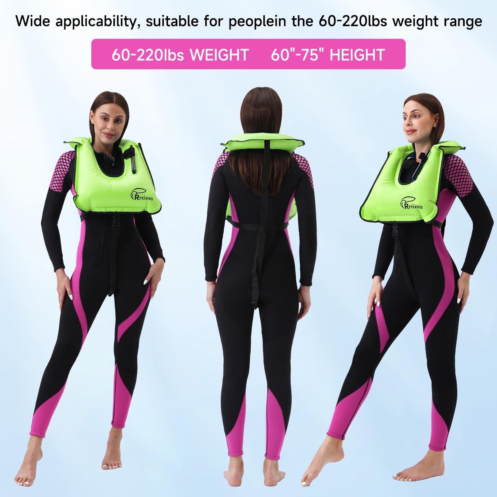 Rrtizan Snorkel Vest, Adults Portable Inflatable Swim Vest One Size, Black