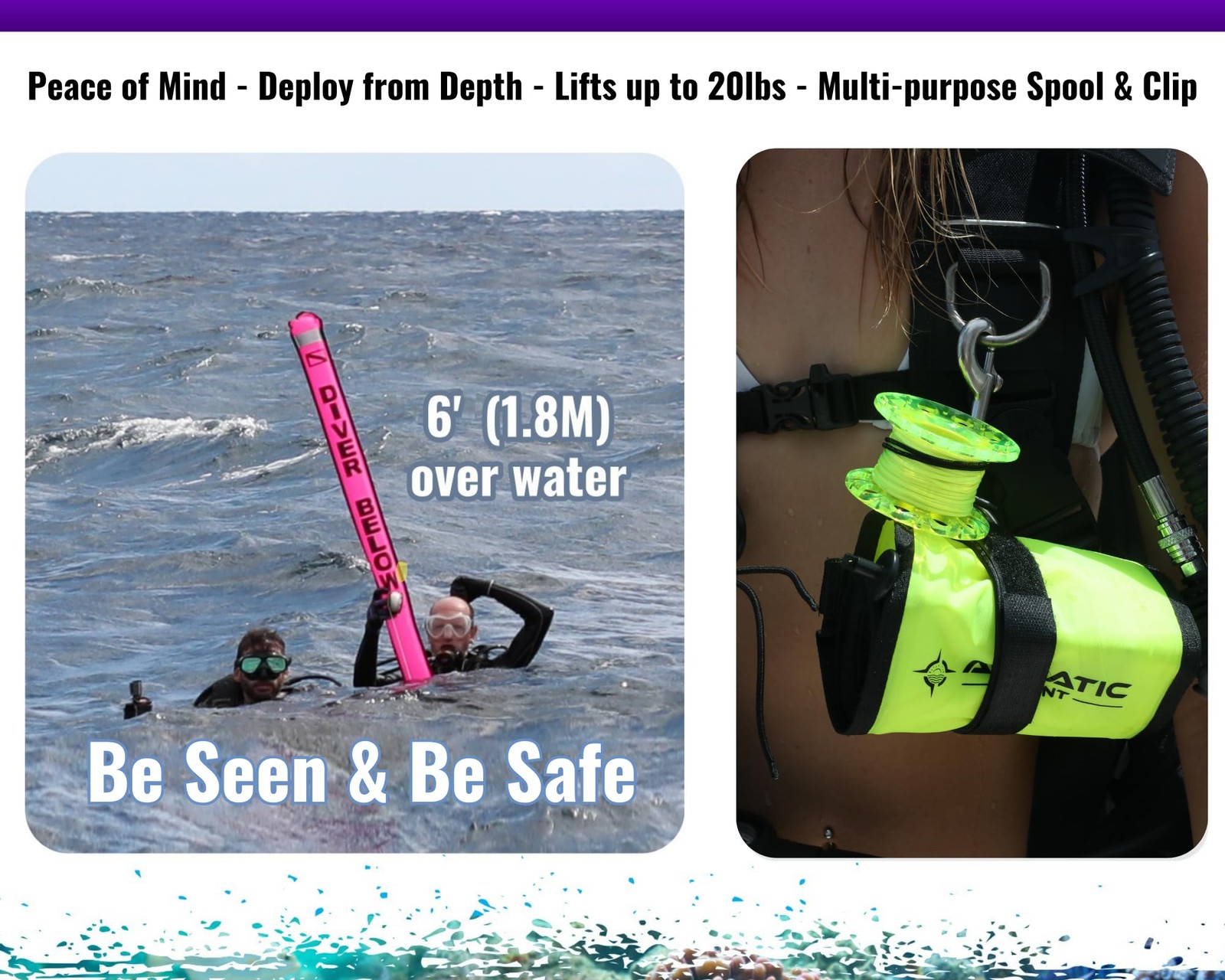 3 Piece Set = 6ft (1.83M) Safety Sausage (SMB) + 4″ SS Clip + 100ft (30M) Fin…