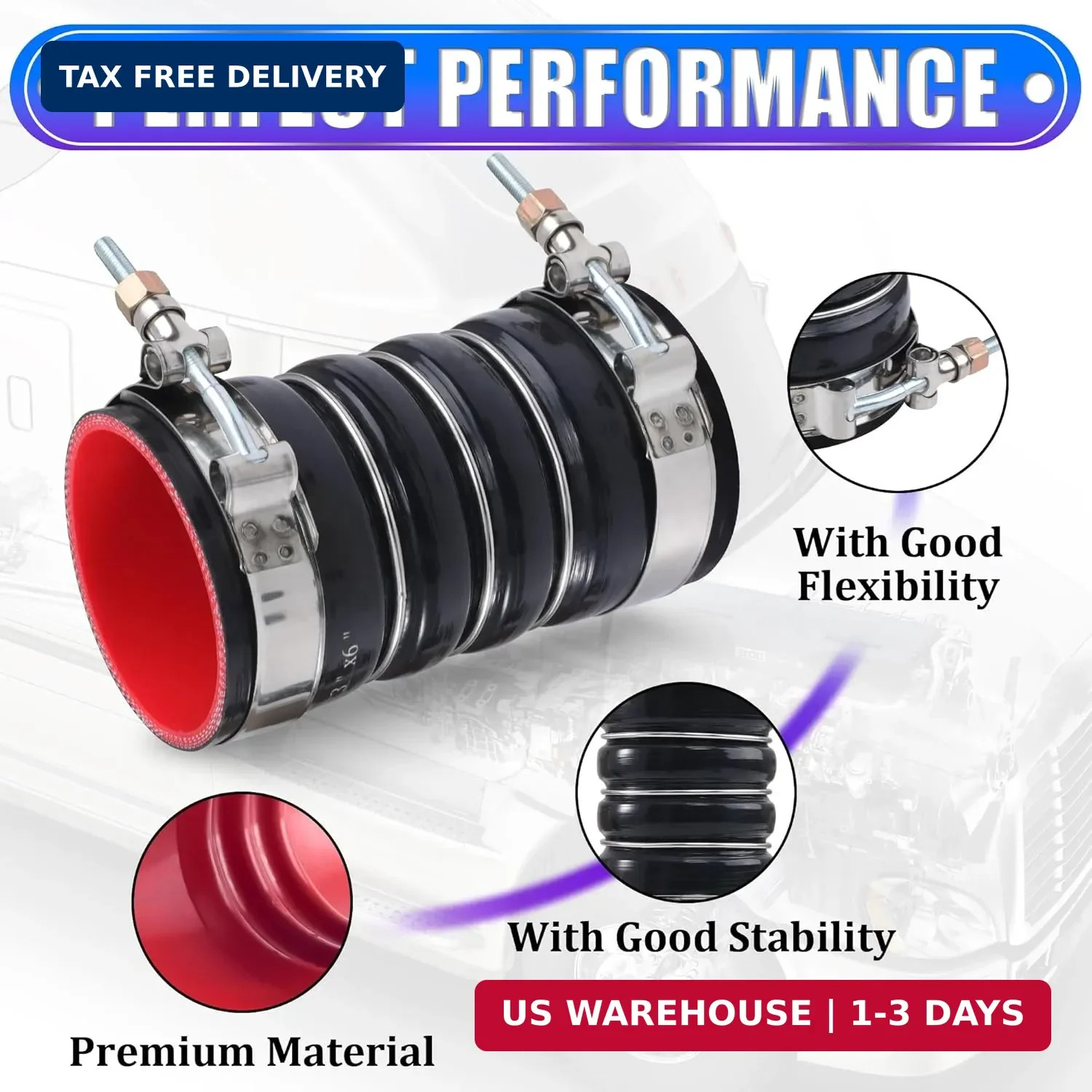 2PCS Silicone CAC Charge Air Cooler Hump Hose Boot Set 3″ x 6″ with stainless st