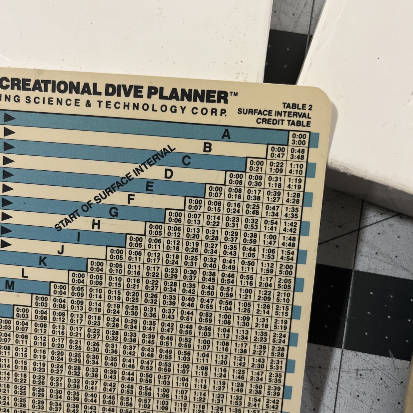 PADI The Wheel Recreational Dive Planner Surface Interval Credit Table Plastic