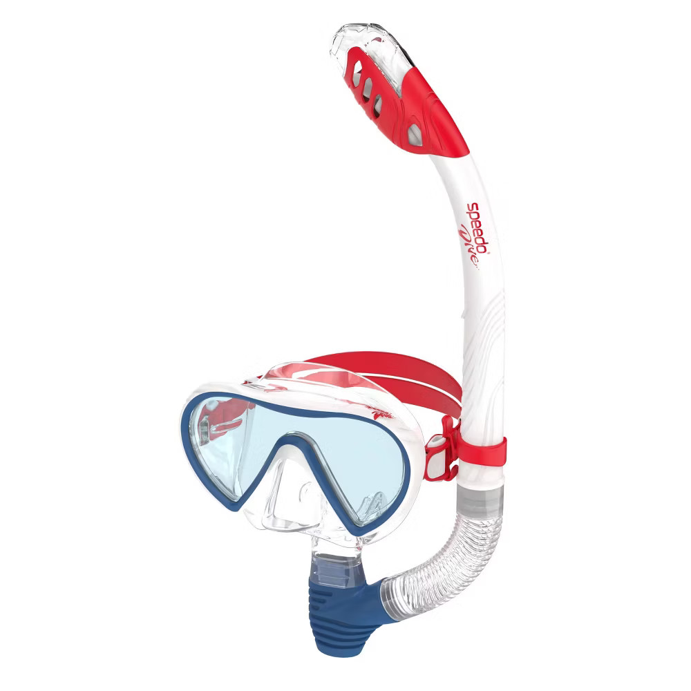 Speedo Adult Mask Snorkel Set – Red/White/Blue: Polycarbonate, Silicone & Rubber