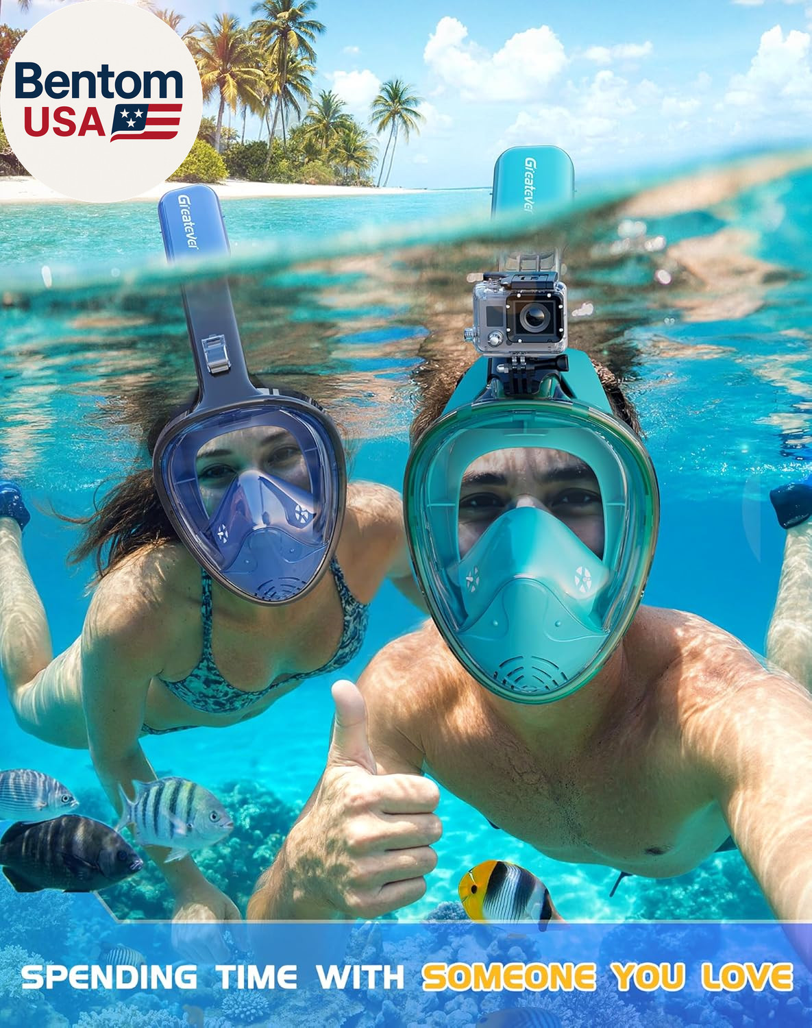 Full Face Snorkel Mask, Snorkeling Gear for Adults with Latest Dry Top Breathing