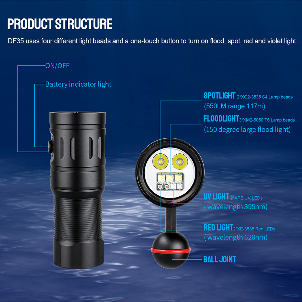 Trustfire 2350Lumen LED Diving Light Underwater 100M Scuba Flashlight 3 Lights S