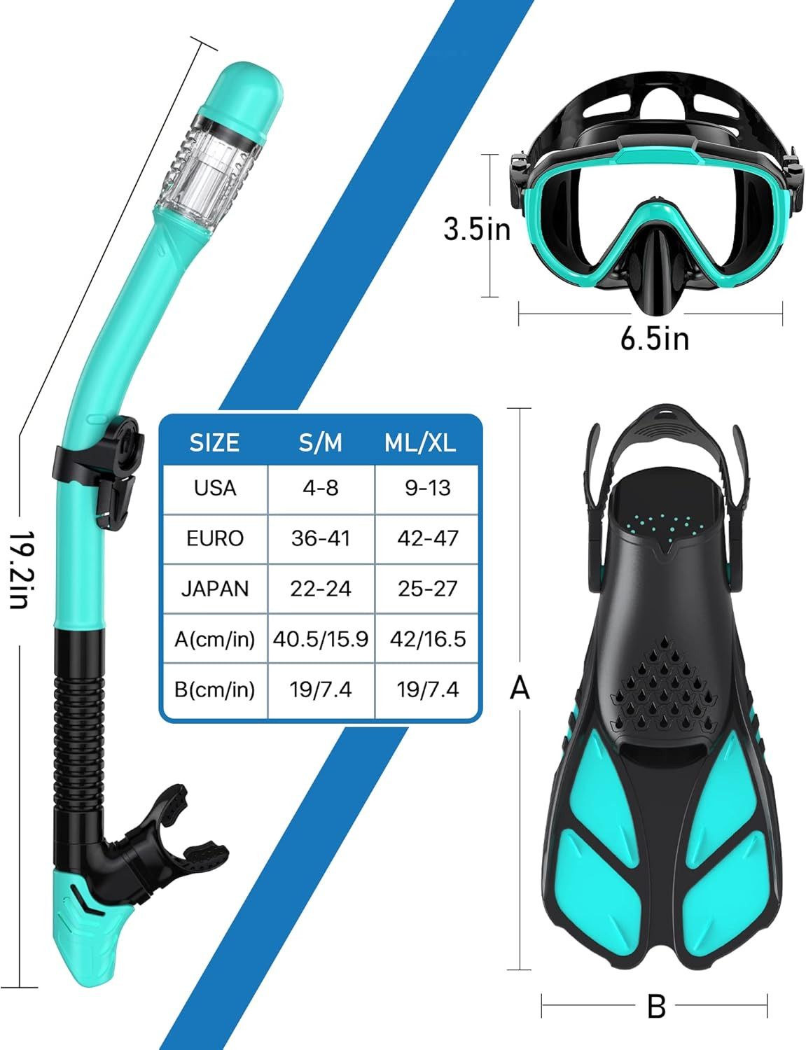 Snorkeling Gear for Adults Men Women,4 in 1 Snorkel Set with Panoramic View Divi