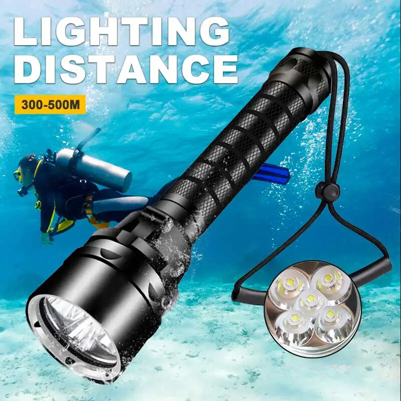 Underwater LED Diving Flashlight 9000lm Waterproof Rechargeable Torch Lamp
