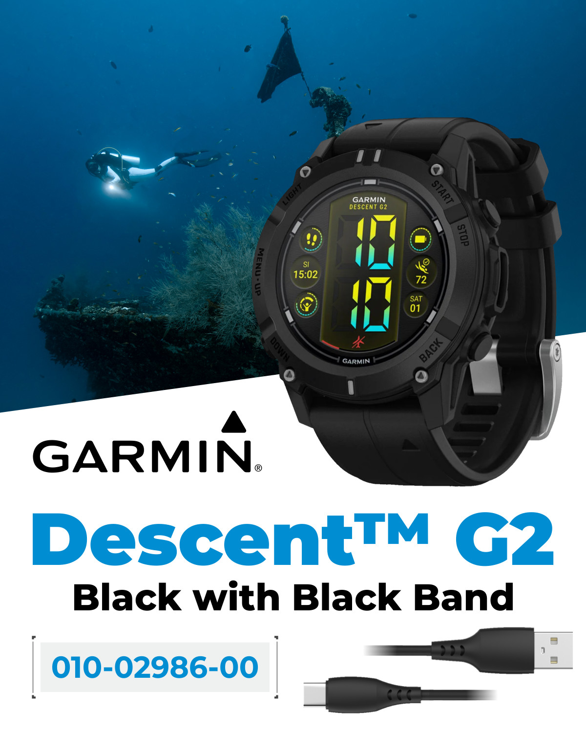 Garmin Descent G2 Watch-style Dive Computer Black/Black with Power Bank