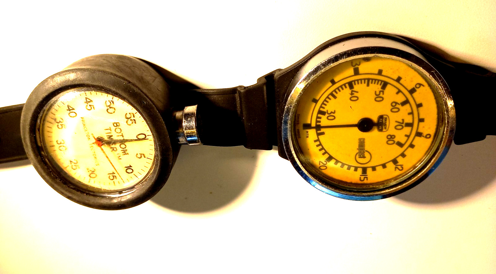 VTG 70s Swiss UWATEC Wrist Depth Gauge & BOTTOM TIMER Princeton Tectonics USA