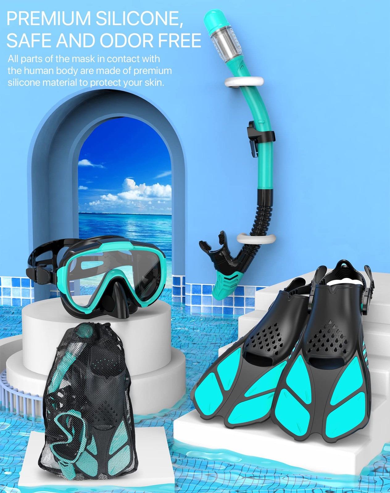 Snorkeling Gear for Adults Men Women,4 in 1 Snorkel Set with Panoramic View D…