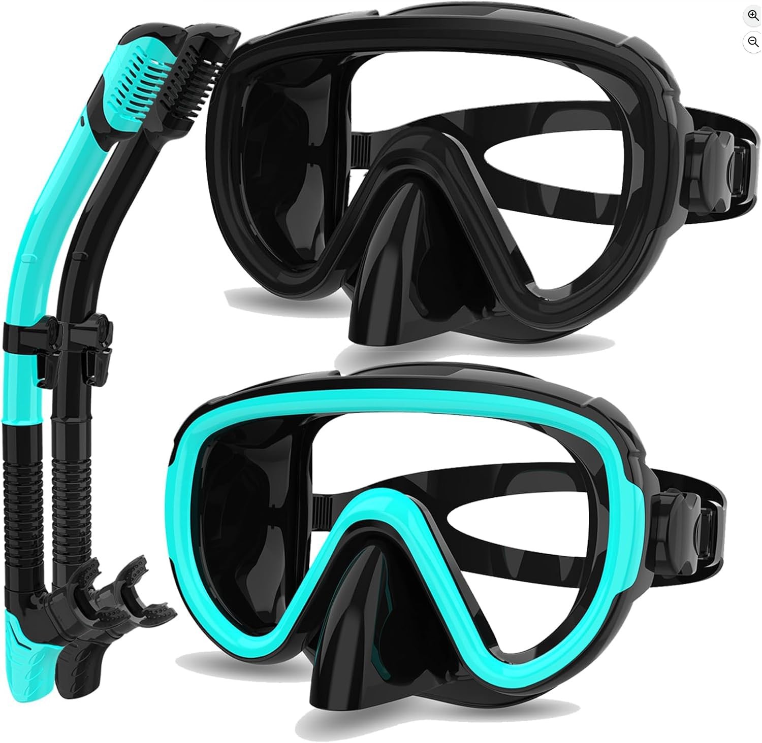 Bairuifu 2 Packs Dry Snorkel Mask Adults Size, 2 Pack(Black & Light Blue )