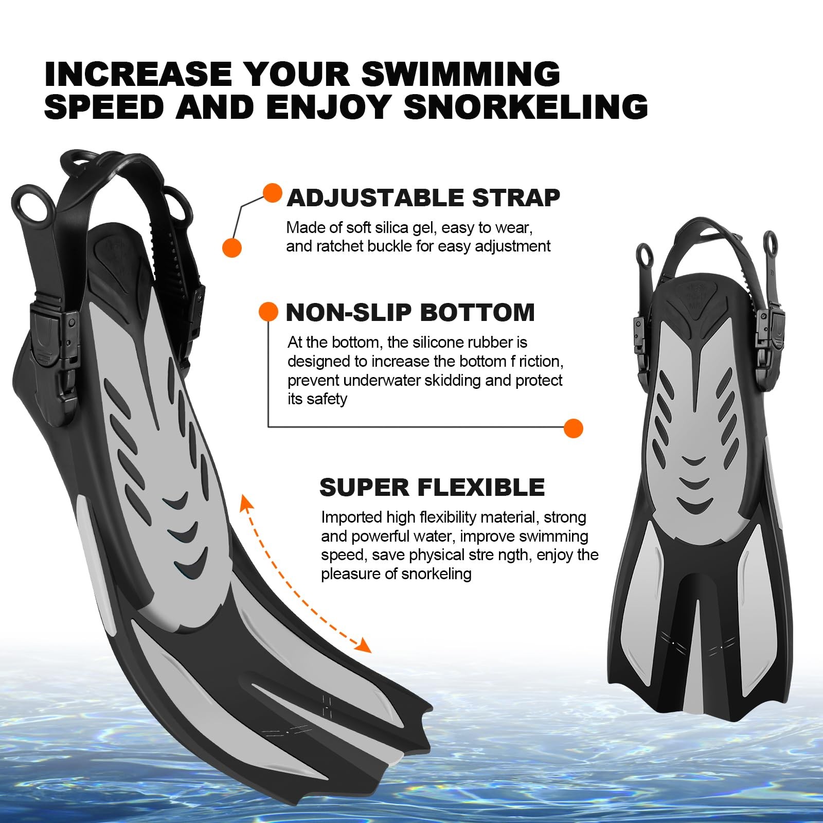 Odoland Adult Snorkel Set, Snorkeling L/XL (US Men 9-13/ Women 10-14), Black