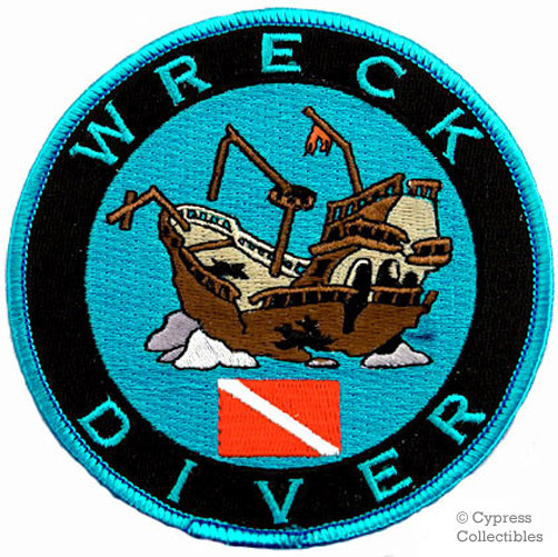 WRECK DIVER SCUBA PATCH DIVING SHIPWRECK ROUND DIVEMASTER embroidered iron-on