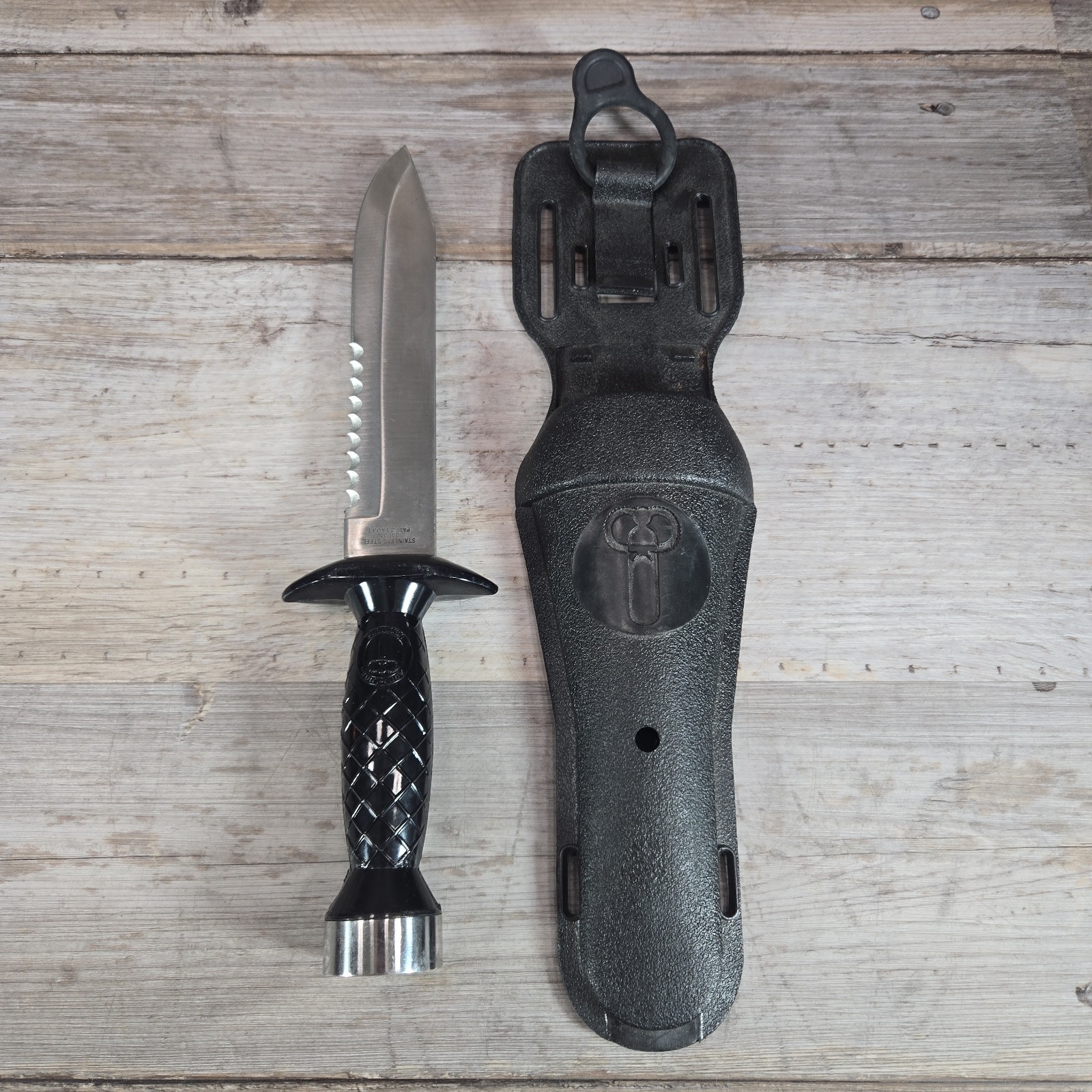 Vintage Aqua Lung Sea Hawk Japan US Divers Co Scuba Diving Knife Black W/ Sheath