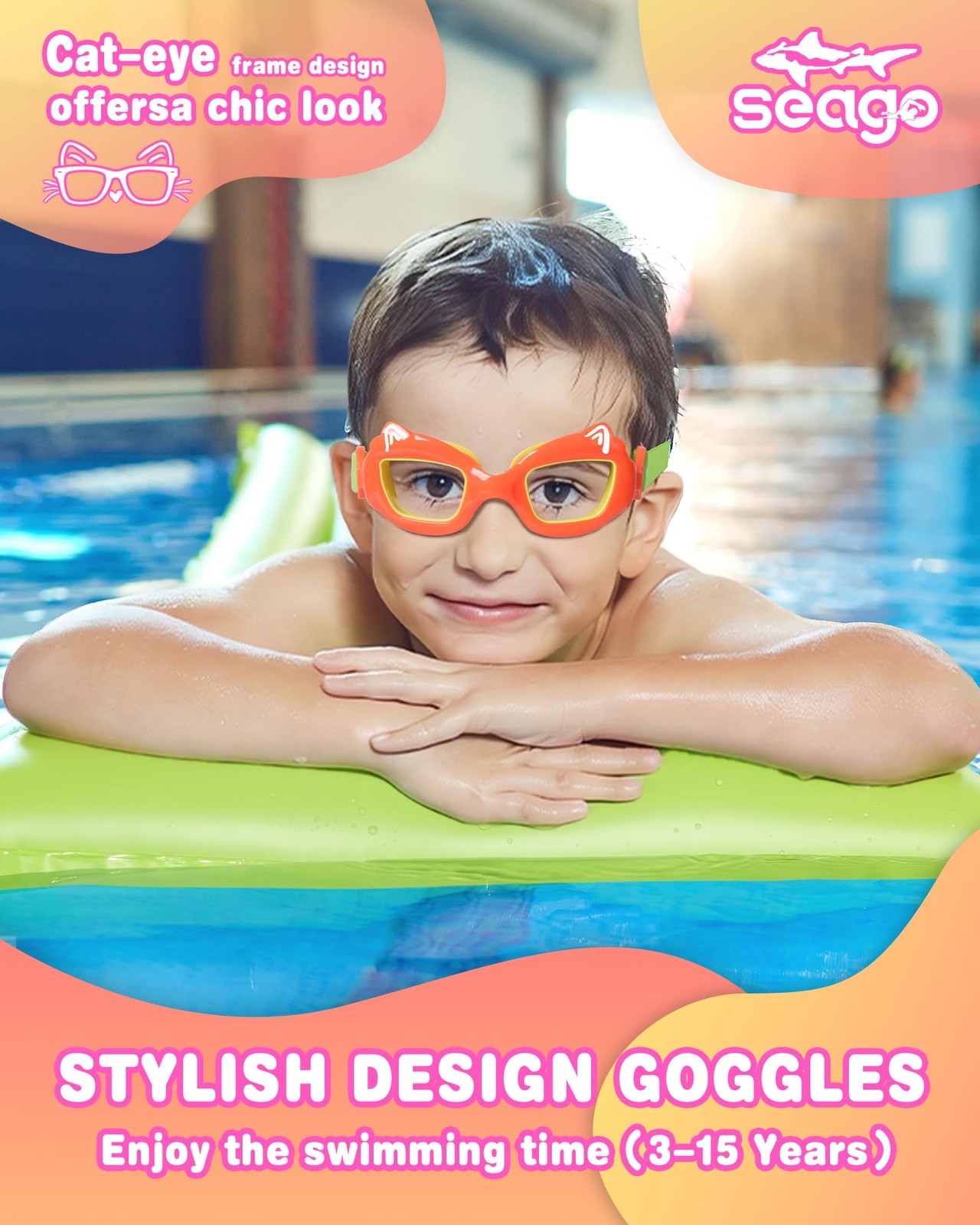 Seago 2 Pack Kids Swim Swimming Goggles for One Size, Pink & Orange (2 Pack)