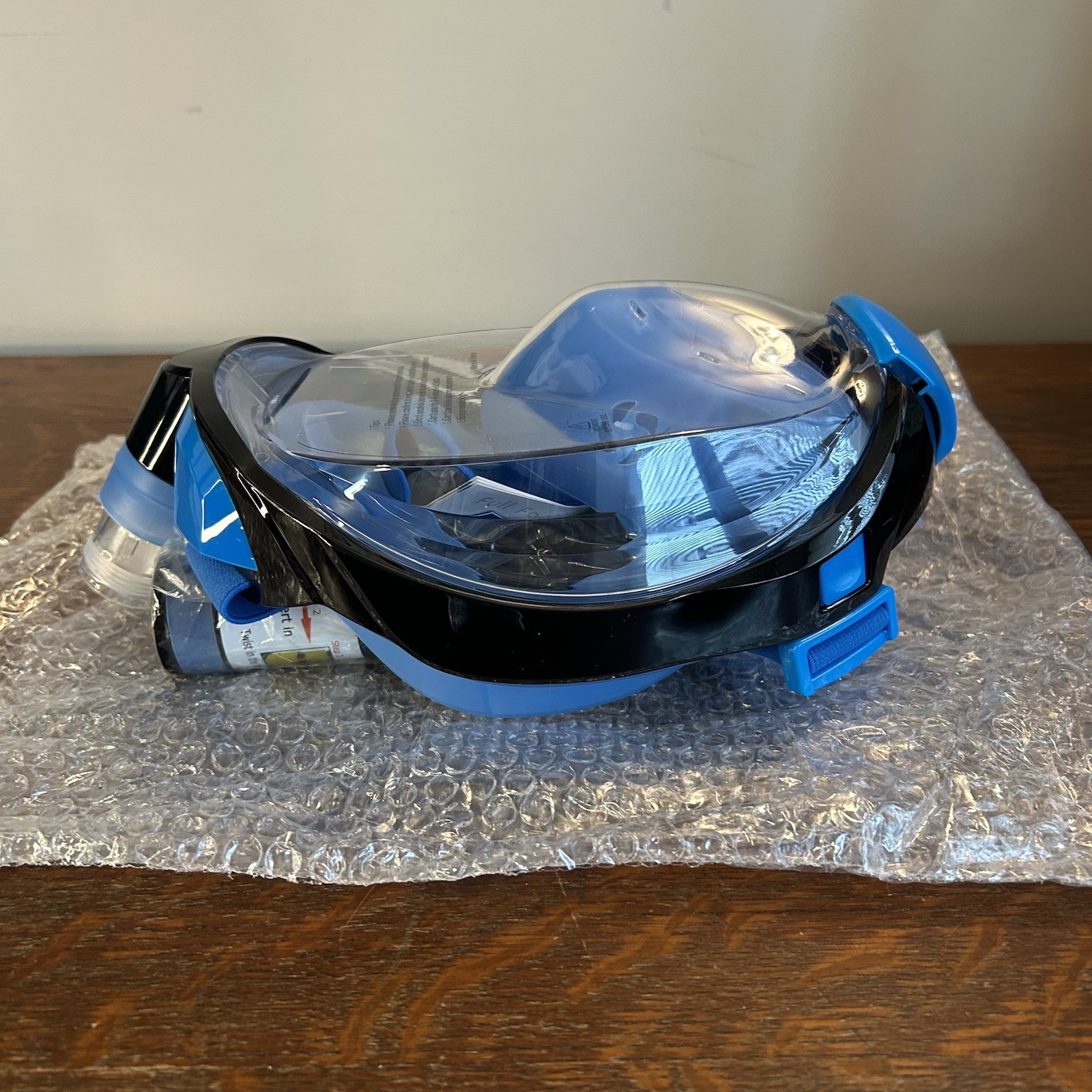 Full Face Snorkel Mask Adult Size L/XL Blue W Storage Bag, Manual, Accessories