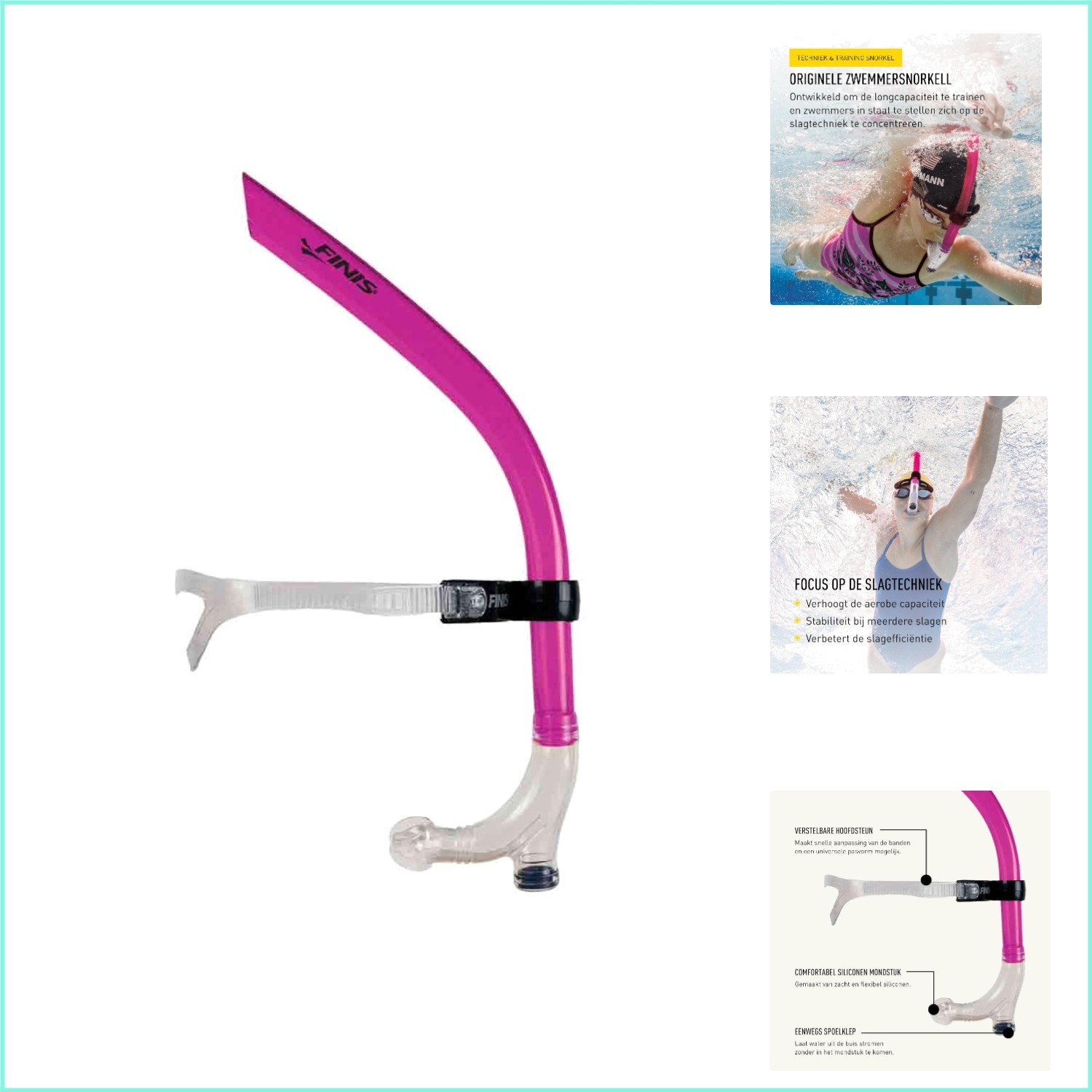 Adjustable Pink Snorkel for Swimmers – One-Way Purge Valve & Silicone Comfort