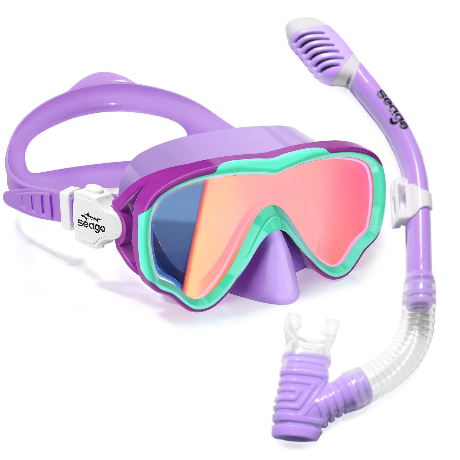 Seago Kids Snorkel Set Dry Top Mask One Size, Mirror Purple