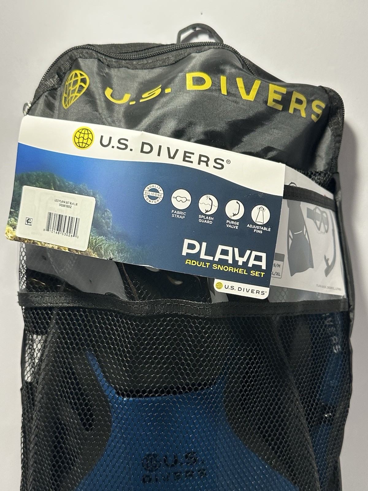 U.S. Divers Playa Adult Snorkel Set L/XL (Mask, Snorkel & Fins) Black & Blue