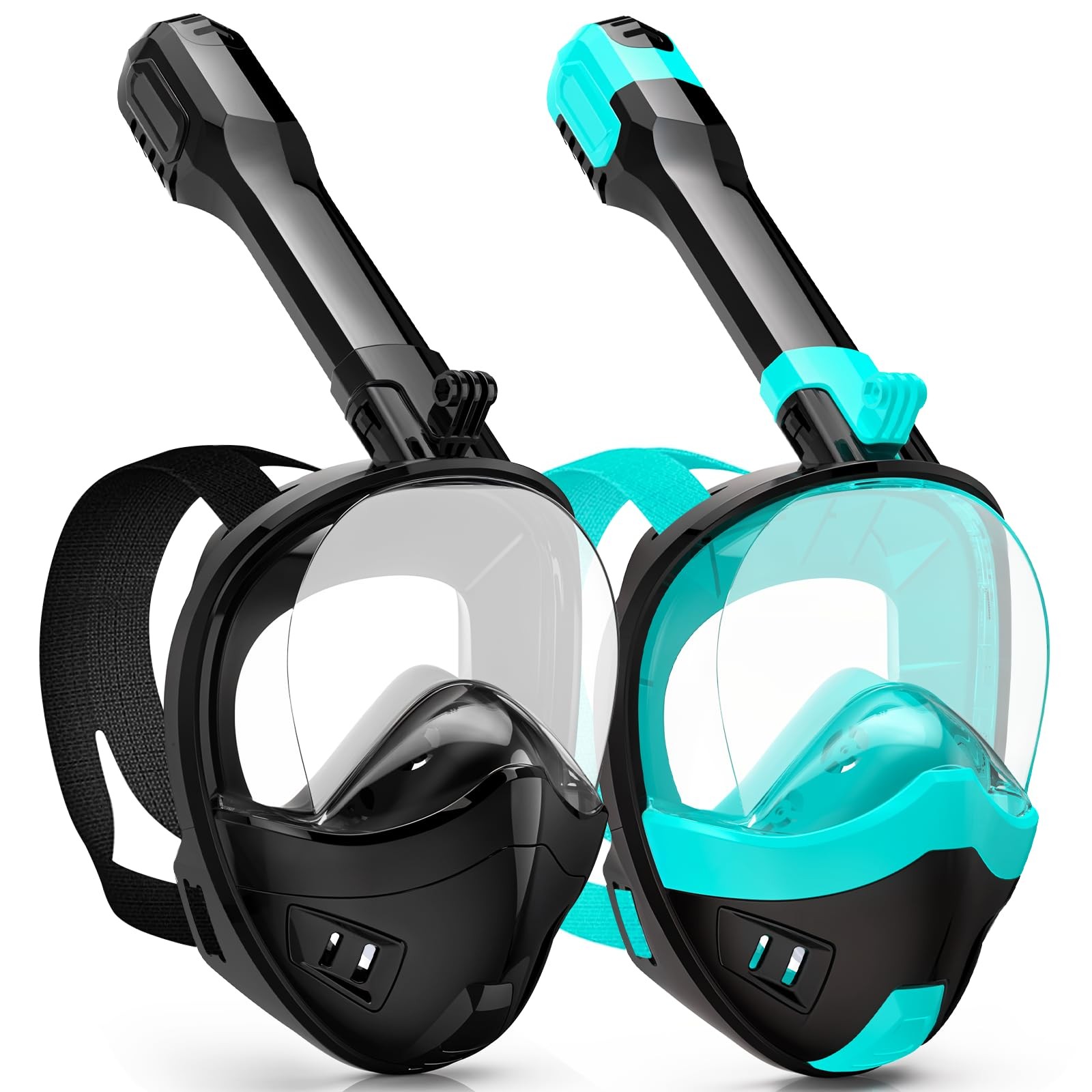 Full Face Snorkel Mask, Snorkeling Gear for Large-X-Large, Black Green+Black