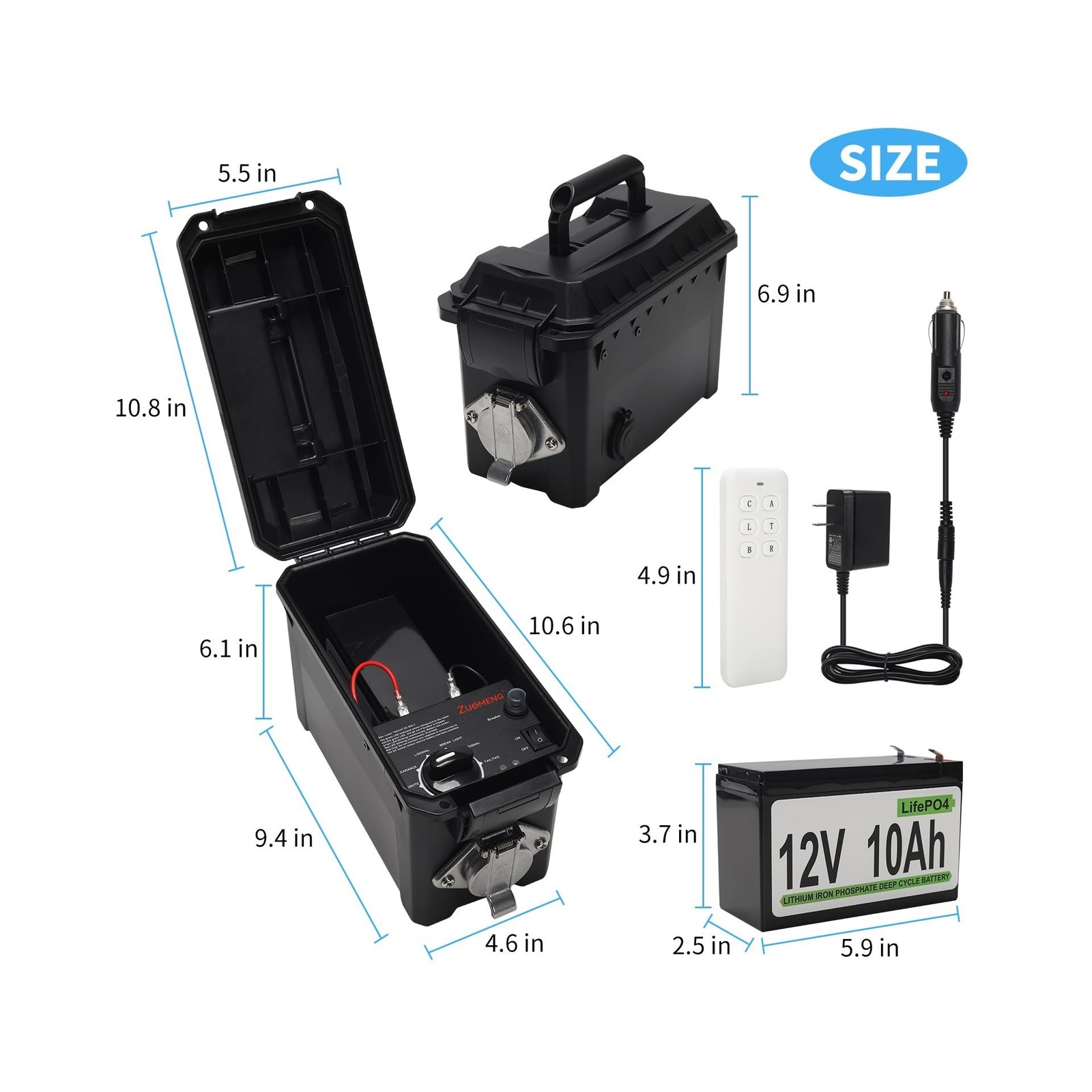 Trailer Light Tester Box with 12V 10Ah Battery and IP68 Waterproof Carrying C…