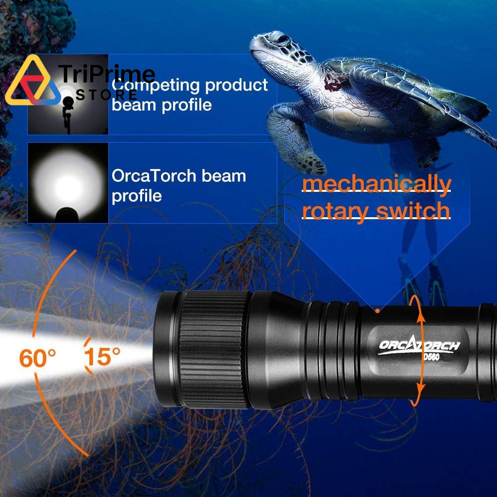 ORCATORCH D560 Mini Scuba Dive Light Headlamp 650 Lumen Mask Diving Black