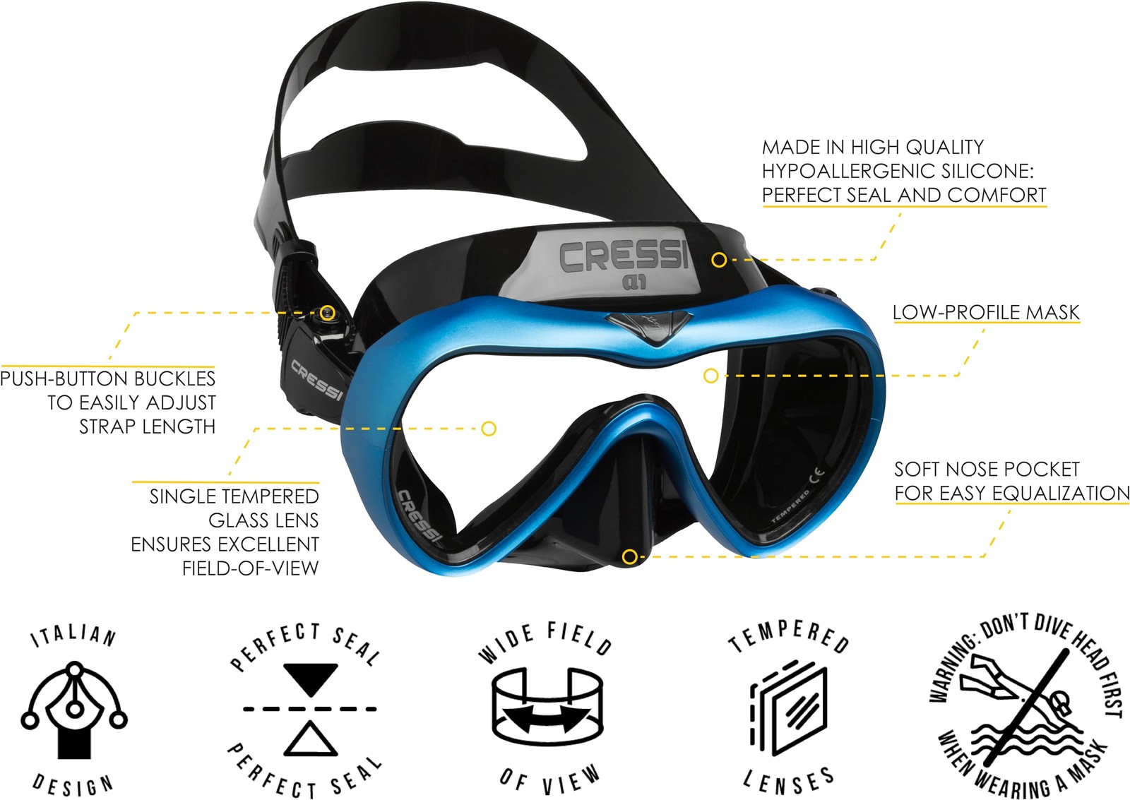 Cressi A1 Black/Blue Clear Lens