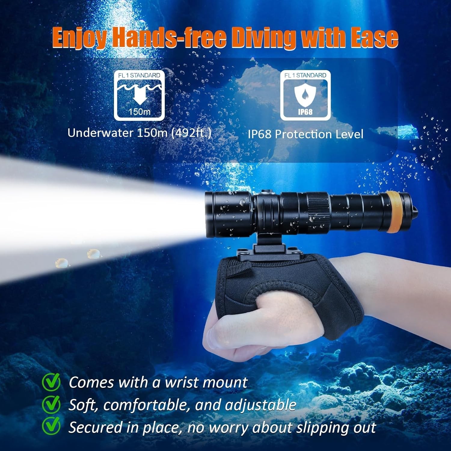 Scuba Dive Light Type C Rechargeable, 3000 Lumens Super Bright Underwater Fla…