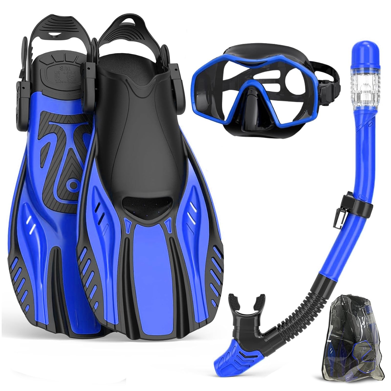 Keephigher Snorkeling Gear for Adults,Mask Fins Snorkel Small-Medium, Blue