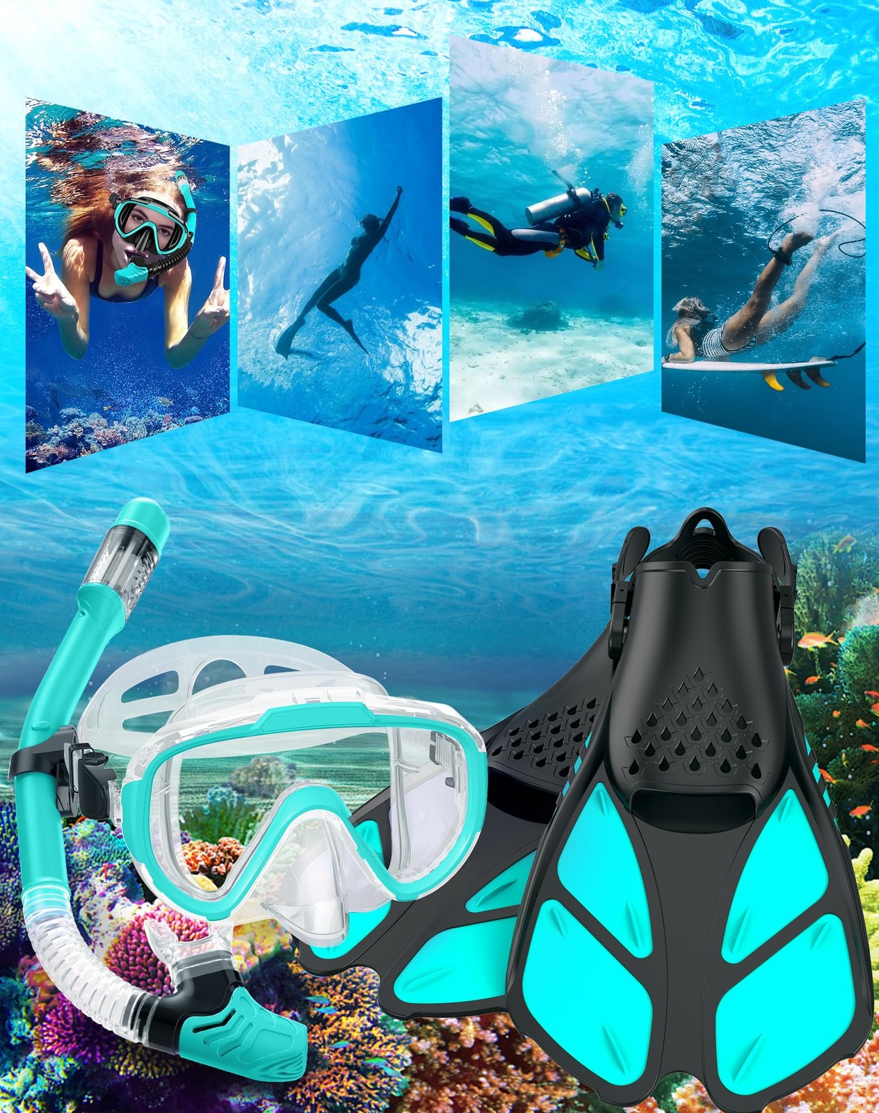Ubekezele Snorkeling Gear for Adults Men Women,4 in 1 Snorkel Set with Panora…