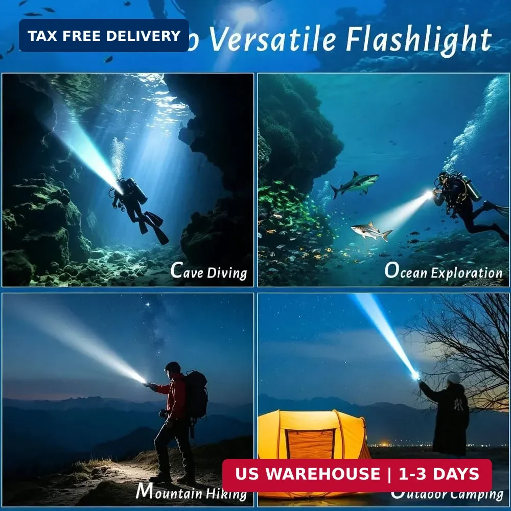 Scuba Diving Light, Super Bright Underwater Flashlight – 6° Narrow Beam for Nigh