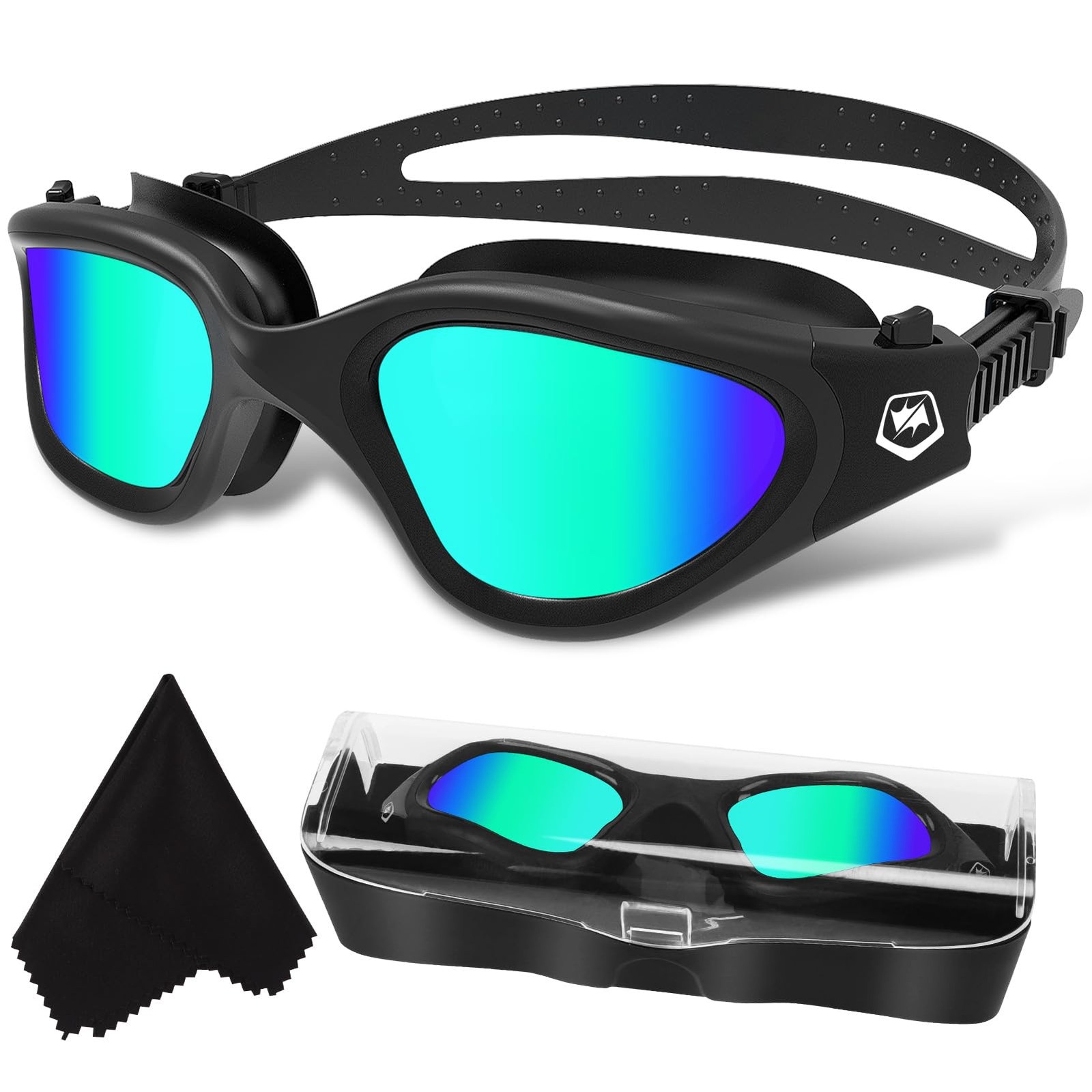 WIN.MAX Swimming Goggles Swim average size, All Black-polarize-golden-green