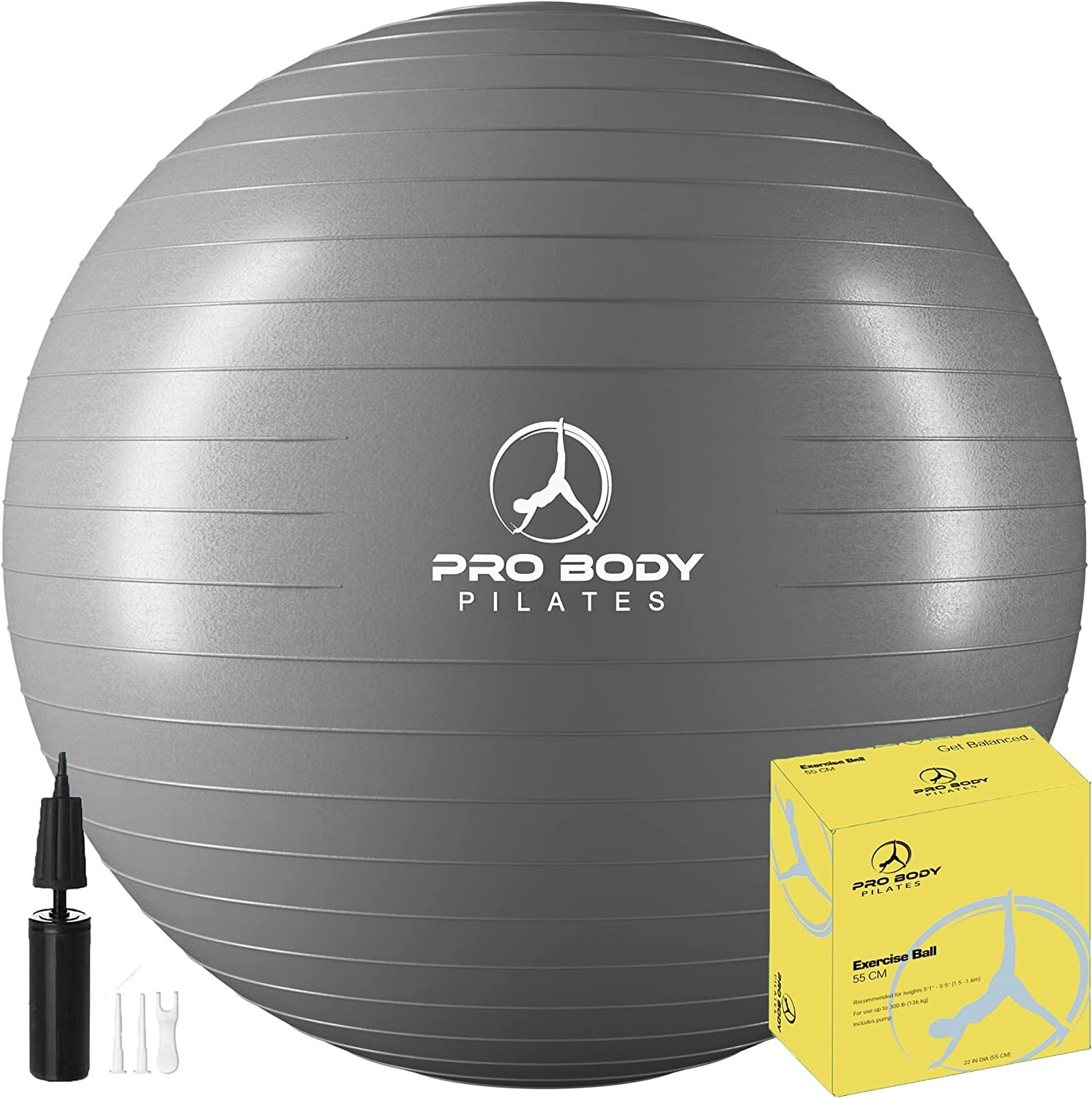 ProBody Pilates Ball Exercise Yoga Ball, Multiple Sizes 75 cm, Silver