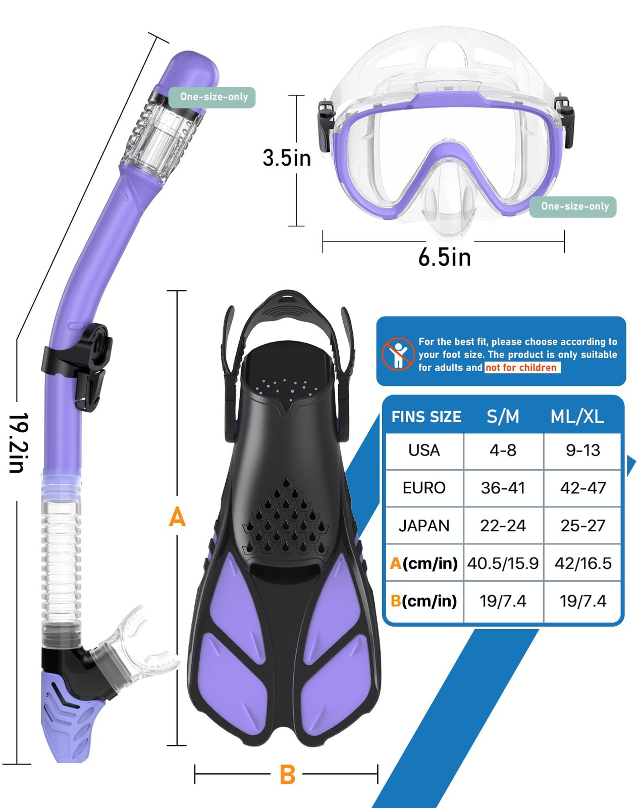 Ubekezele Snorkeling Gear for Adults Men Women,4 in 1 Small-Medium, PURPLE