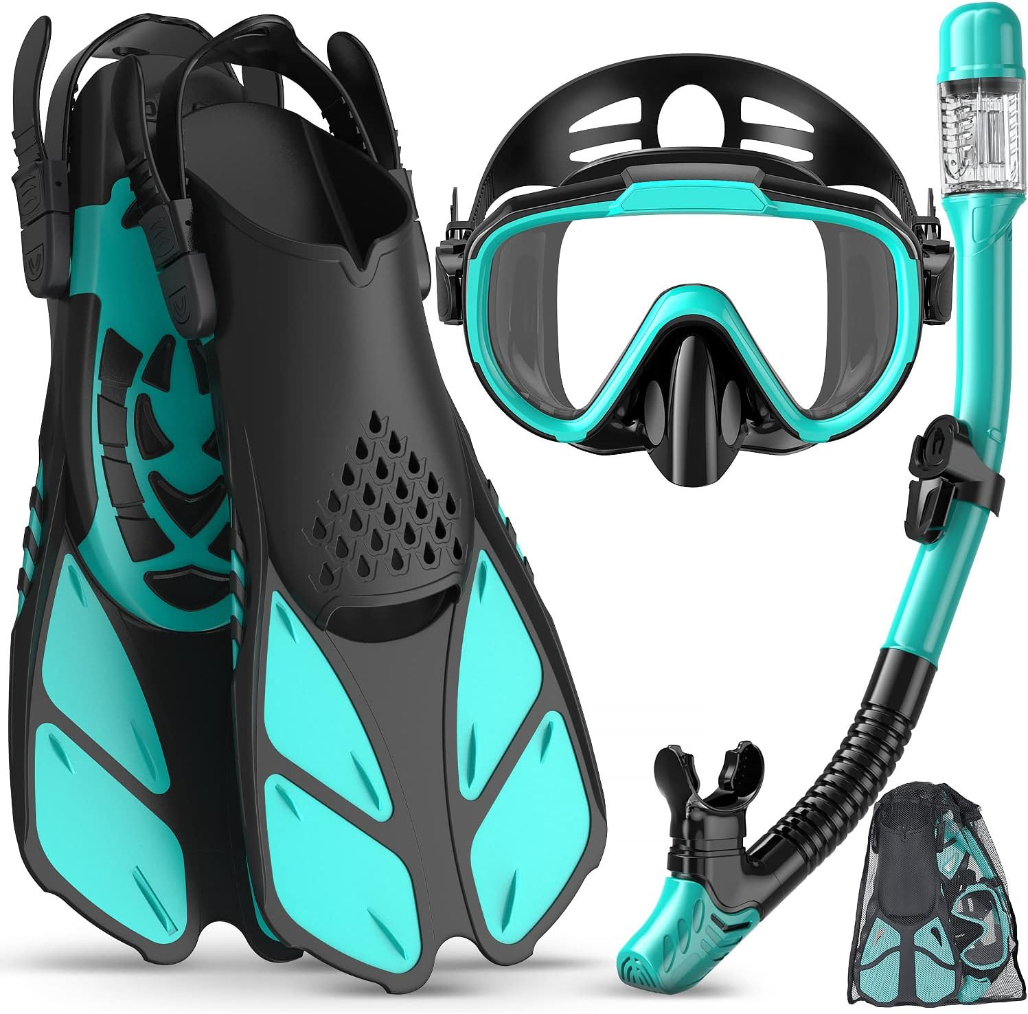 Snorkeling Gear for Adults Men Women,4 in 1 Snorkel Set with Panoramic View Divi
