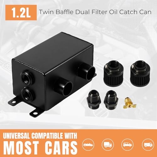 1.2L Universal Aluminum AN10 Twin Baffle Dual Filter Engine Oil Catch Black