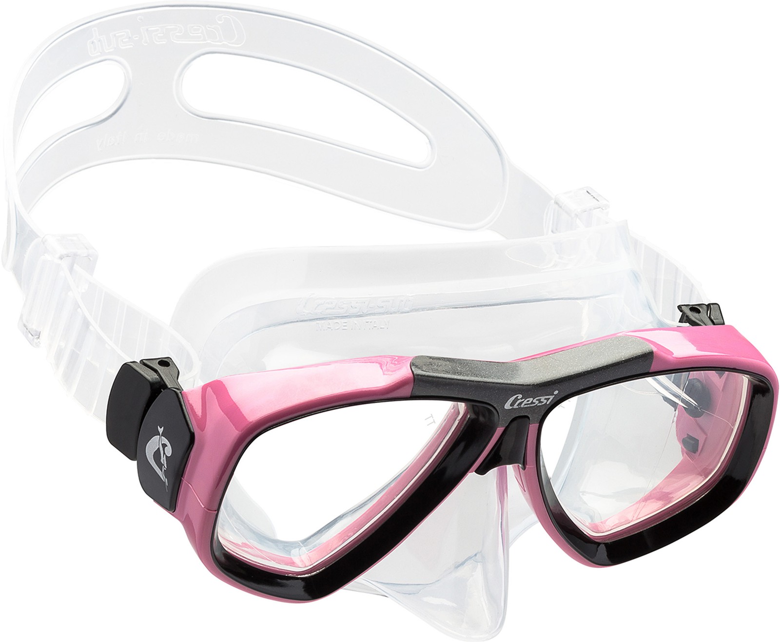 Cressi Focus Scuba Diving Mask with Inclined Glasses Made in Italy, Clear/Pink