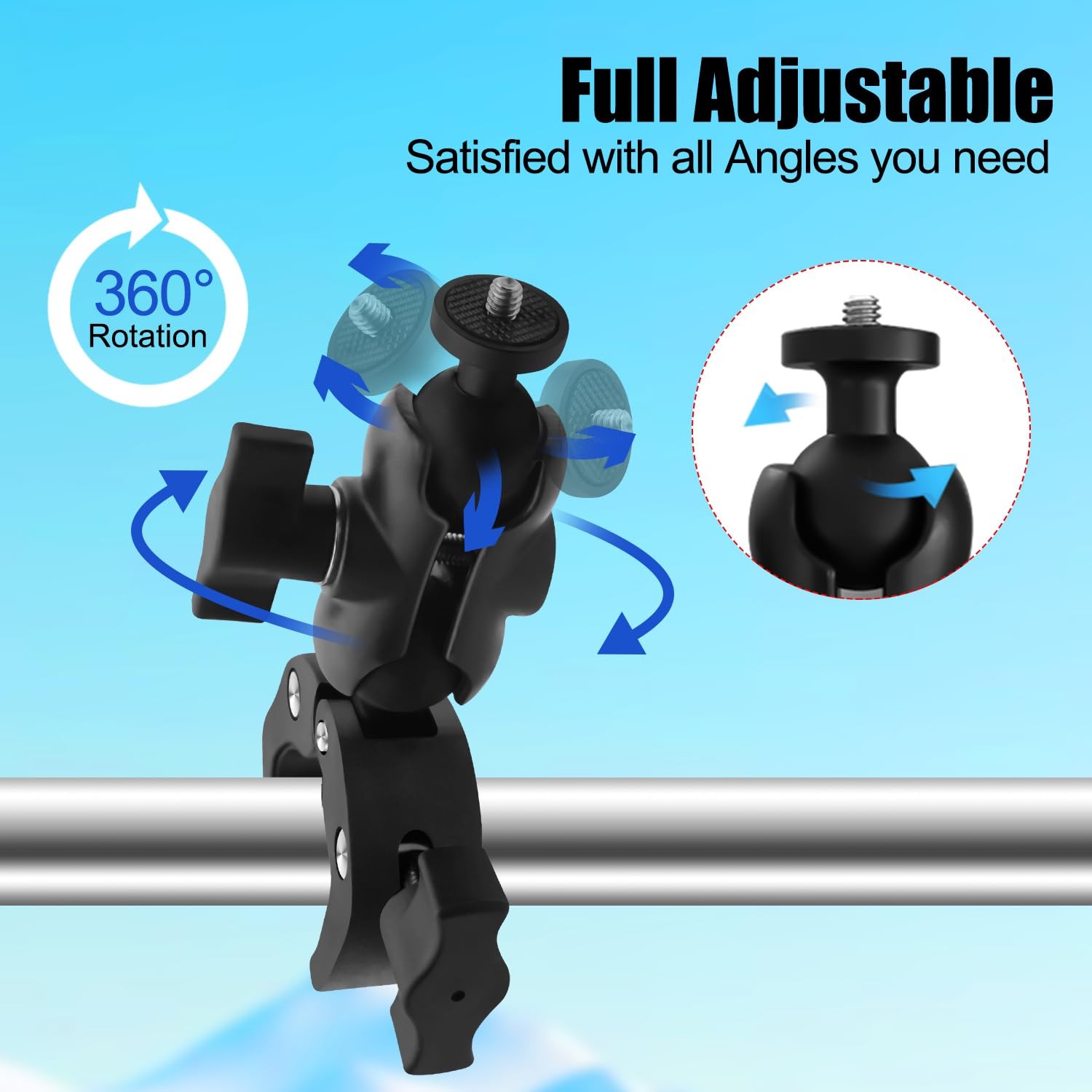 Motorcycle Mount Kit with 47″ Invisible Selfie Stick 11 inches, black