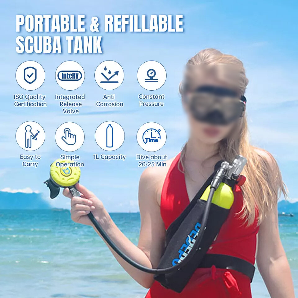 DEDEPU Scuba Diving Kit Full Face Snorkel Mask 1L Air Oxygen Tank Underwater US